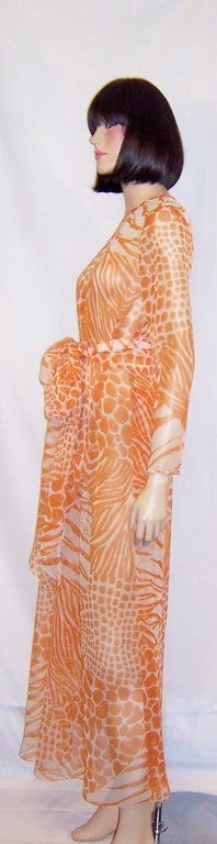 Women's 1960's Orange & White Abstract Animal Print Gown For Sale