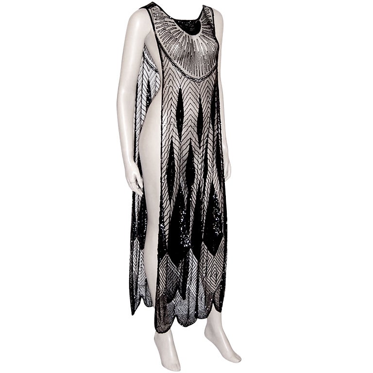 1920
s Black Beaded 
Sequined Tabard on Silk Tulle Netting
