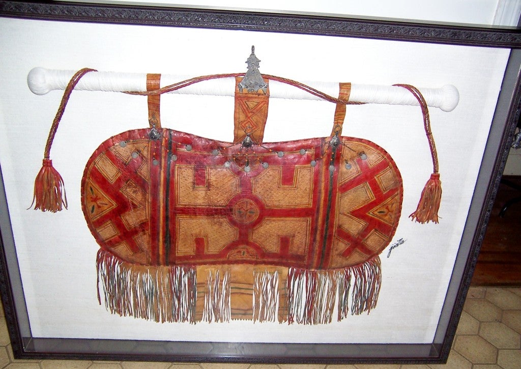 Exceptional Antique Leather Camel's Satchel, Framed Under Glass For Sale 1