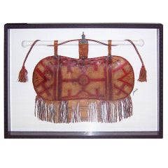 Exceptional Vintage Leather Camel's Satchel,Framed Under Glass