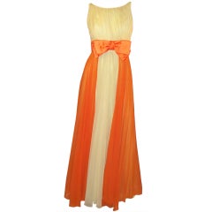 Vintage 1960's Pale Yellow & Orange Silk Chiffon Evening Gown