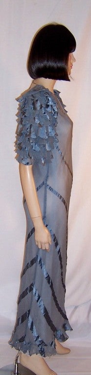 1930's Periwinkle Blue Evening Gown with Ruffled Sleeves For Sale 1