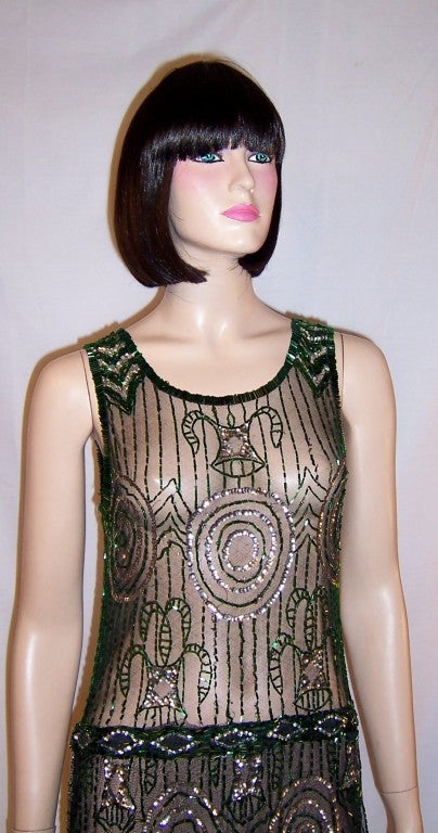 Superb 1920's Green Beaded & Silver Sequined Dress/Black Net 4