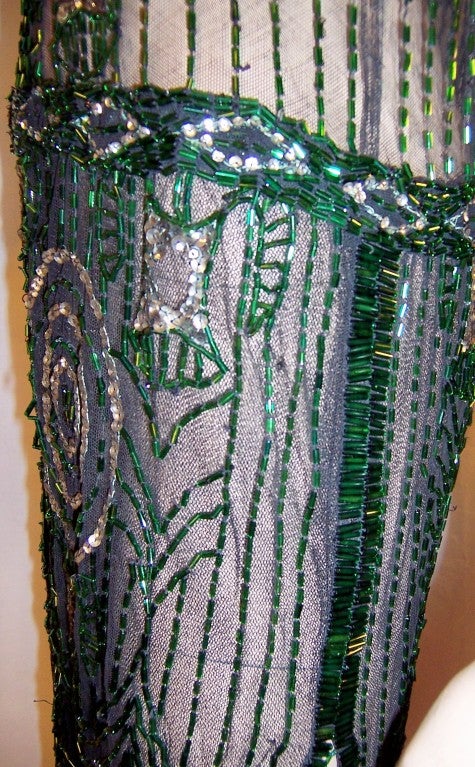 Superb 1920's Green Beaded & Silver Sequined Dress/Black Net 6