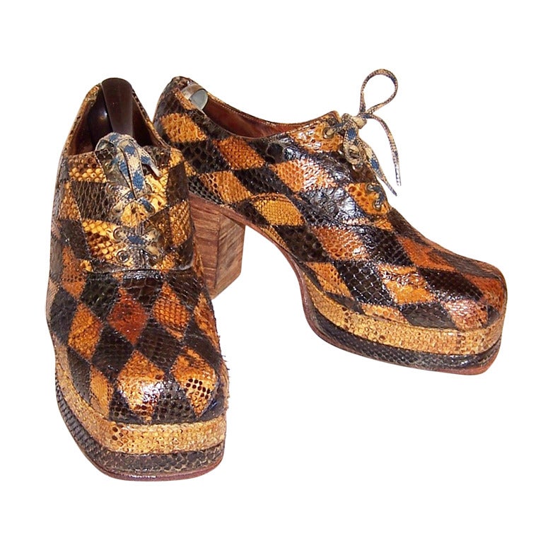 Men's 1970's Original Glam-Rock Band Snakeskin Platform Shoes For Sale