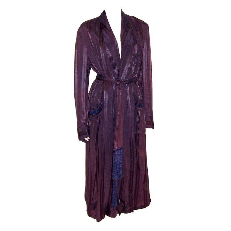 Men's Art Deco Striped Smoking/Lounging Robe For Sale