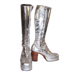 Men's Original 1970's Glam-Rock Band Silver Platform Boots