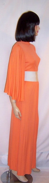 1970's Double-Knit Maxi Dress with Bell Sleeves