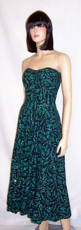 1950's Strapless Gown with Novelty Print & Sequined Embellishment