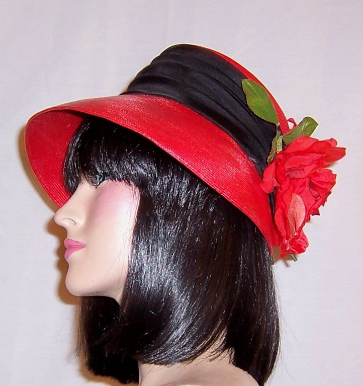 Women's Christian Dior-Red Straw Chapeau with Rose Blossoms For Sale
