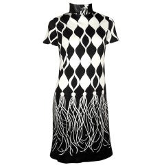 1960's Mod Black & White  Shift Dress/Trompe-L'oeil Fringe