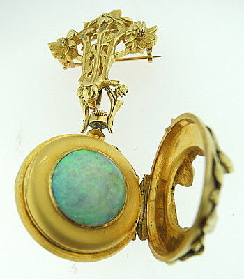 Swiss, Gold Opal Art Nouveau Openface Pendant
