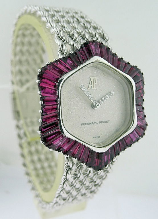 Women's AUDEMARS PIGUET Gold Lady's Bracelet Watch/Baguette Ruby For Sale