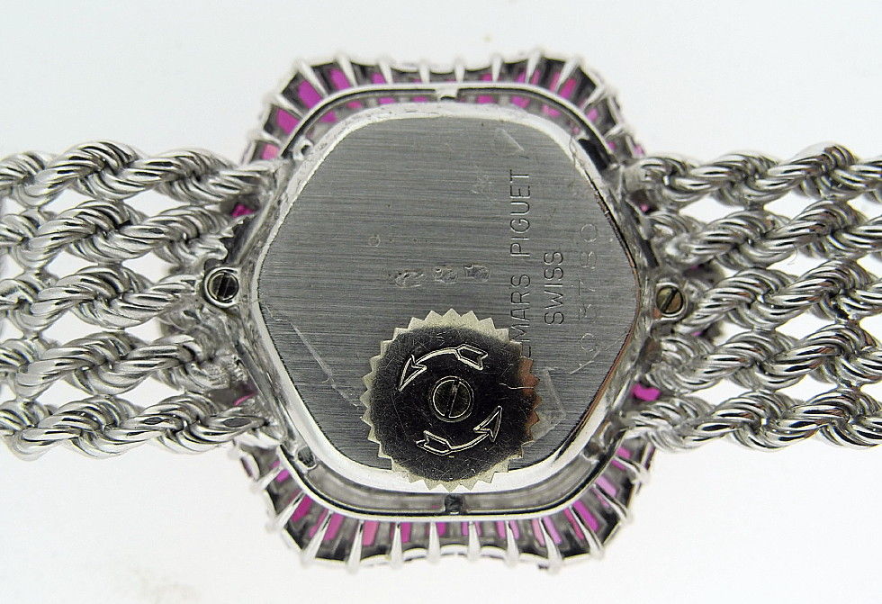 AUDEMARS PIGUET Gold Lady's Bracelet Watch/Baguette Ruby For Sale 2