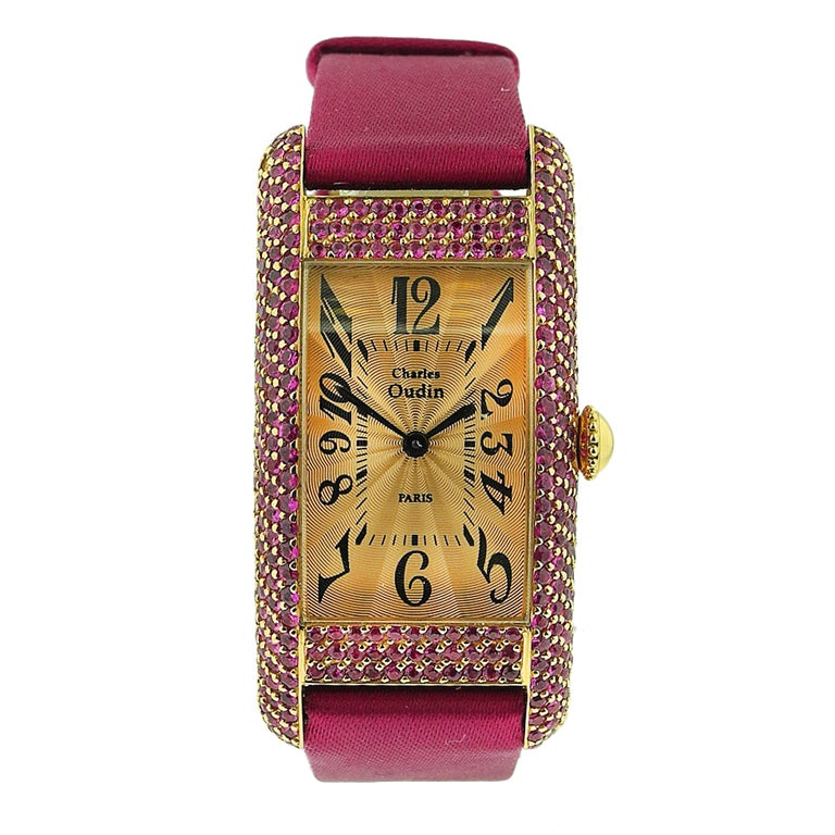 CHARLES OUDIN Paris Ladies Ruby Gold Watch For Sale