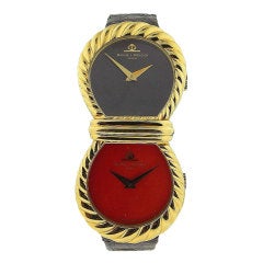 BAUME & MERCIER, Gold DUAL TIME ZONES/Coral &Onyx Dial