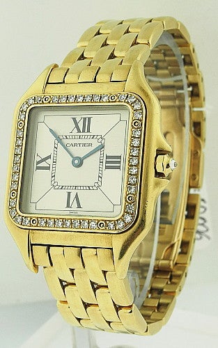 CARTIER Panthere Gold Bracelet With Diamond Bezel Watch Ref.1270