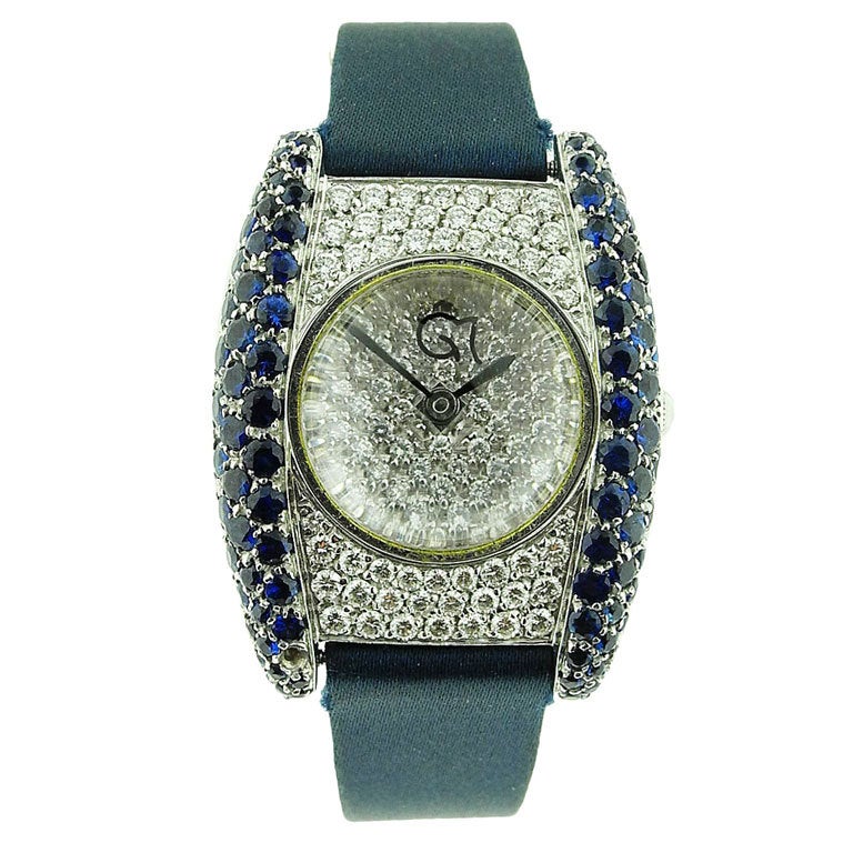 MARIA GASPARI, Swiss Gold Diamond&Blue Sapphire Set Wristwatch For Sale