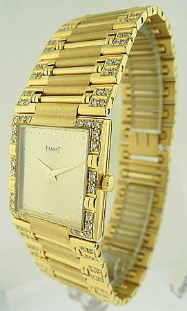 Piaget, Gold Bracelet Watch 'Dancer' Square Case W/Diamonds