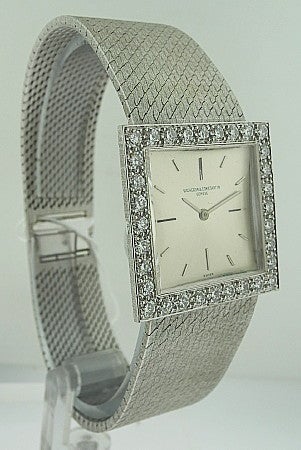 Women's Vacheron Constantin, Gold Square W/Diamond Bezel Bracelet Watch For Sale