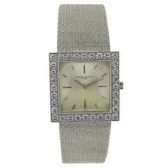 Vacheron Constantin, Gold Square W/Diamond Bezel Bracelet Watch