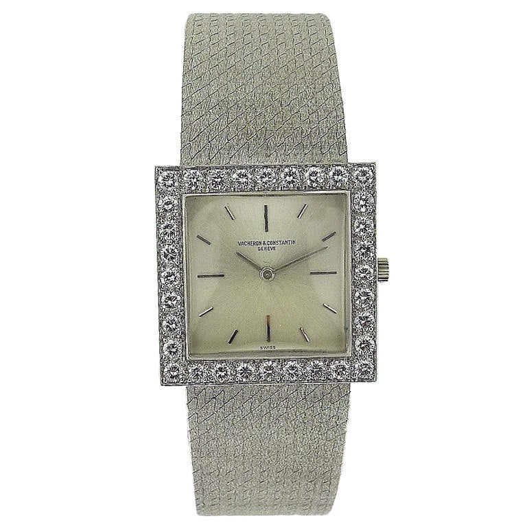 Vacheron Constantin, Gold Square W/Diamond Bezel Bracelet Watch For Sale