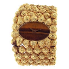 PIAGET Gold Cuff Bracelet & Tiger Eye Dial Ladies Wristwatch