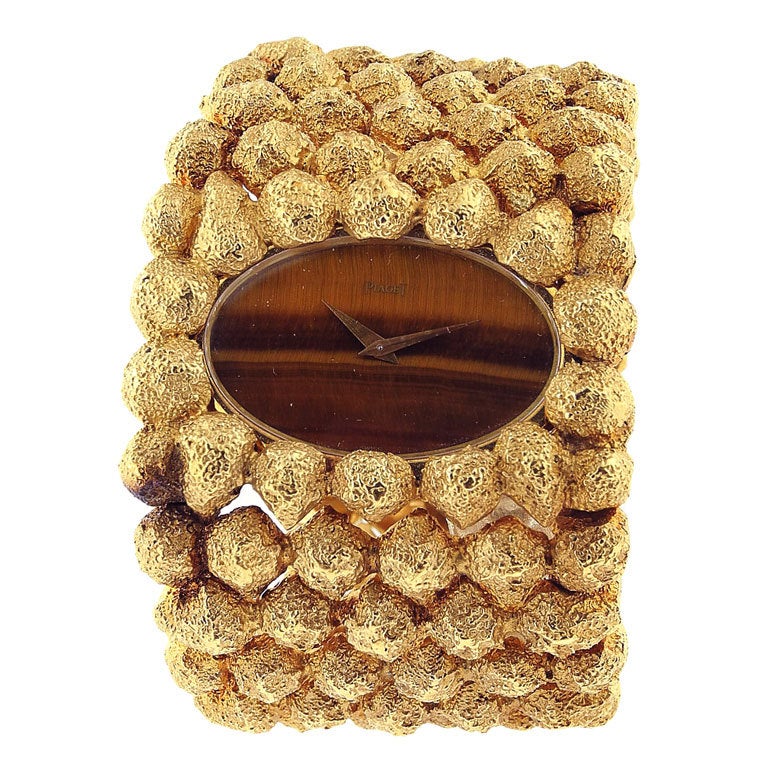 PIAGET Gold Cuff Bracelet & Tiger Eye Dial Ladies Wristwatch For Sale