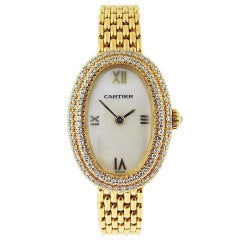 CARTIER Diamond Gold Bracelet Watch For Sale at 1stDibs