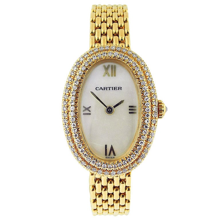 CARTIER Diamond Gold Bracelet Watch  For Sale