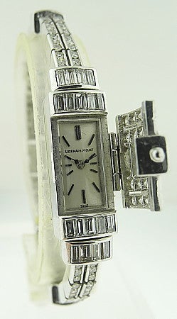 Women's AUDEMARS PIGUET Art Deco Diamond Platinum B-Wind Bracelet-Watch For Sale