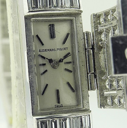 AUDEMARS PIGUET Art Deco Diamond Platinum B-Wind Bracelet-Watch For Sale 3