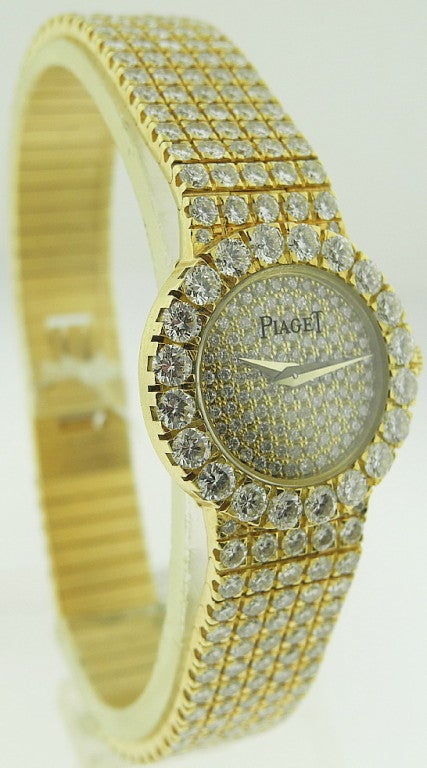 Women's PIAGET Yellow Gold and Diamond Bracelet Watch Circa 1985 For Sale