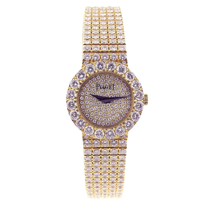 PIAGET Yellow Gold and Diamond Bracelet Watch Circa 1985 For Sale