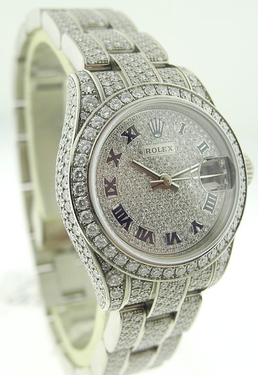 Women's Rolex White Gold and Pavé-Set Diamond Lady's Datejust circa 2001 For Sale
