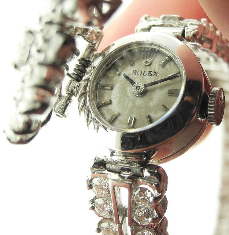 ROLEX Lady's Platinum and Diamond Bracelet Watch Circa 1960s For Sale 2