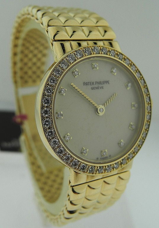 Women's Patek Philippe Y Gold Diamond-Set Bezel Wristwatch with Bracelet