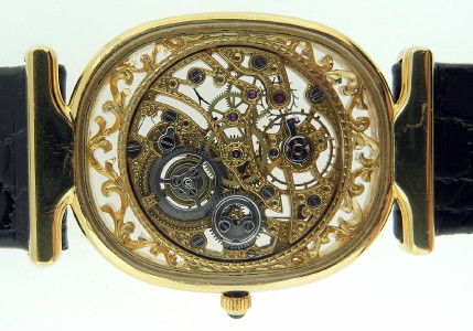 Patek Philippe Skeleton Yellow Gold Oval Gentlaman's Wristwatch 1