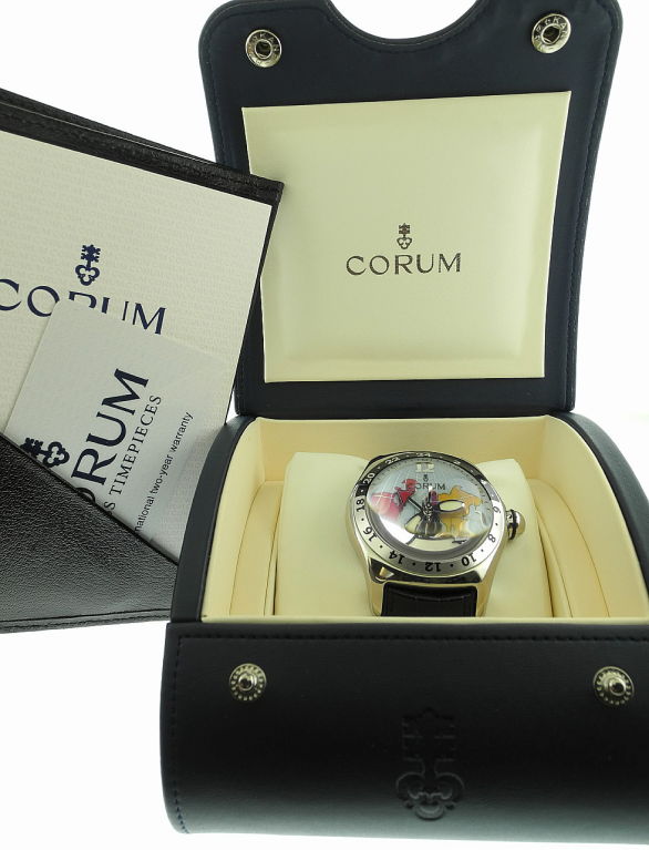CORUM SS Tonneau Automatic Dual Time Wristwatch For Sale 3