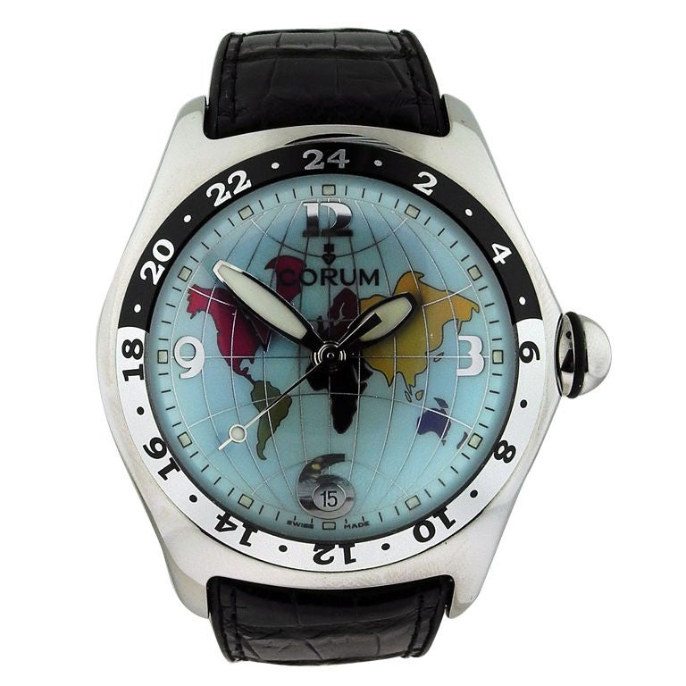 CORUM SS Tonneau Automatic Dual Time Wristwatch For Sale
