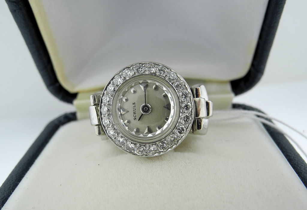 J. SCHULZ Lady's Platinum and Diamond Ring Watch