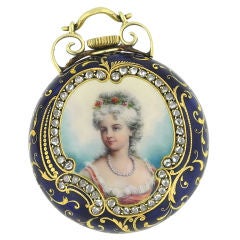 Antique Patek Philippe 18kYG Enamel Pendant W With Repousse Outer Case