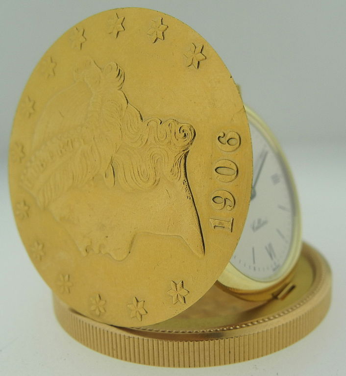 Up for sale is a Rolex Cellini $20 Coin -pocket watch - Lady Liberty 18k yellow gold coin dated 1906.