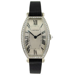 Cartier Lady's Tonneau "Mecanique" Watch With Diamond Bezel