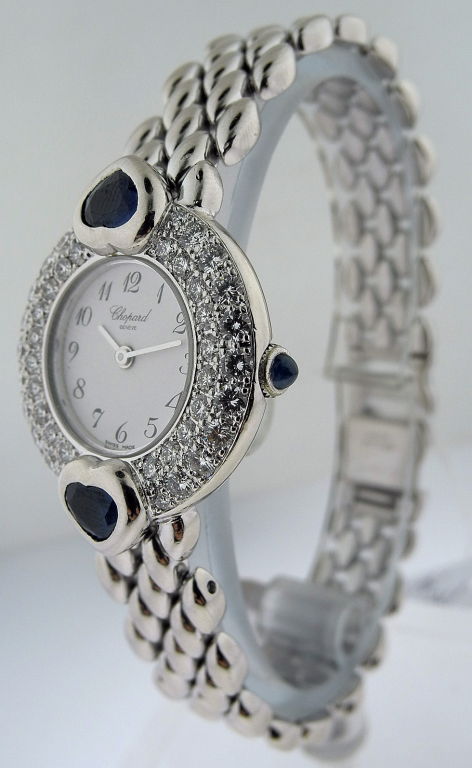 Women's Chopard Gold Bracelet Watch/Diamond Case and Cabochon Sapphires