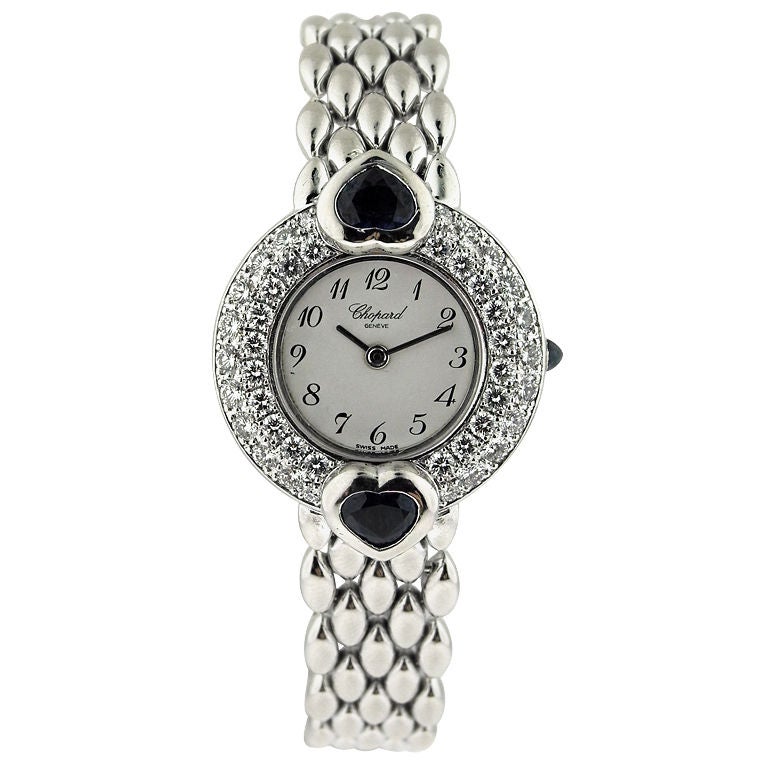 Chopard Gold Bracelet Watch/Diamond Case and Cabochon Sapphires