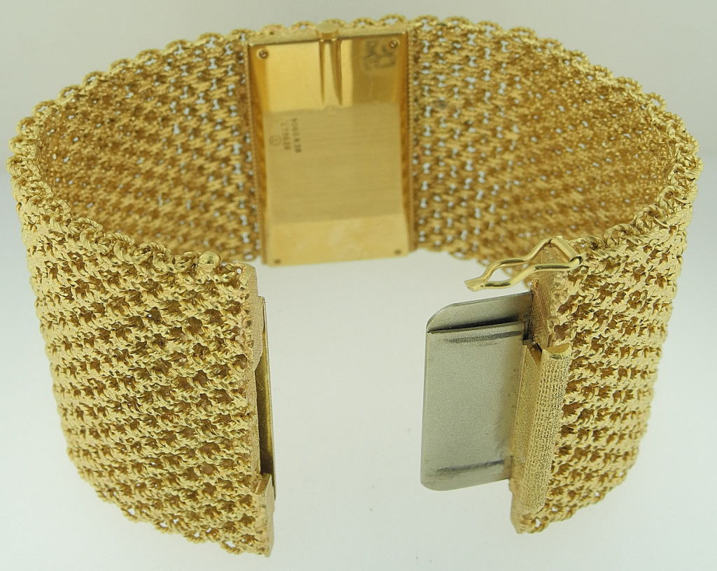 Piaget Ladies Yellow Gold Wide Bracelet Watch with Jade Dial 1