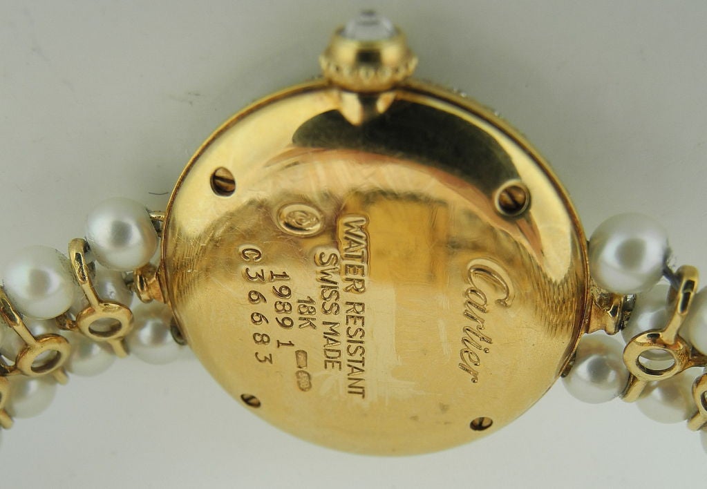 Women's CARTIER Pearl Diamond Gold Bracelet Watch For Sale