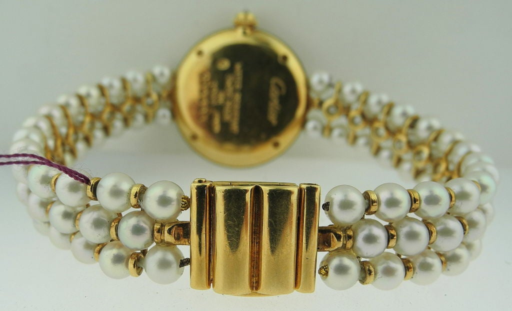CARTIER Pearl Diamond Gold Bracelet Watch For Sale 1