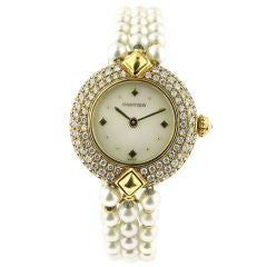 CARTIER Pearl Diamond Gold Bracelet Watch